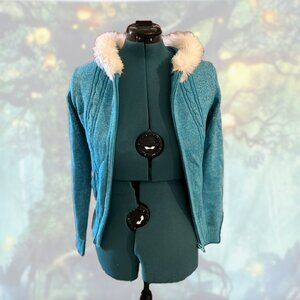 NWT Basic Editions girls shimmer hooded sweater with Faux Fur Trim sz XL